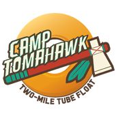 Logo of Camp Tomahawk Two-Mile Tube Float with tomahawk and floating tube graphic.