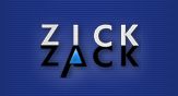Text "Zick Zack" auf blauem Hintergrund mit einem blauen Dreieck unter dem "I".