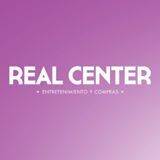 Texto blanco "REAL CENTER" en un fondo morado, con "ENTRETENIMIENTO" y "COMPRAS" debajo.