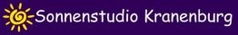 Lila Logo mit gelber Sonne und Text "Sonnenstudio Kranenburg".