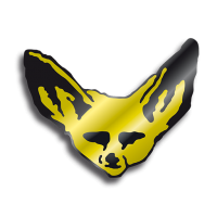 Tête de fennec stylisée en jaune et noir avec de grandes oreilles.