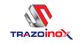Logo de TrazoInox con letras azules y rojas y un diseño abstracto en gris y rojo encima.