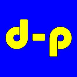 Gelbe Buchstaben "d-p" auf blauem Hintergrund.