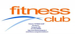 Logo "Fitness Club" con dettagli di contatto e sito web.