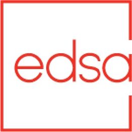 Red outline with "edsa" text inside, minimalistic design on a white background.