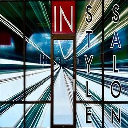 Modern salon facade with the words "In Style Salon" and dynamic, futuristic design elements.