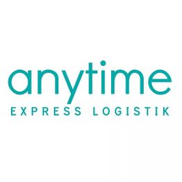 Logo mit Türkis: "anytime EXPRESS LOGISTIK".