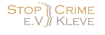 Logo der Initiative "Stop Crime e.V. Kleve" mit textlicher Gestaltung in Brauntönen.