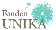 Logo med teksten "Fonden UNIKA" og en mælkebøtte i turkis farve.