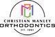 Logo for Christian Manley Orthodontics, established 1991, with colorful geometric design.
