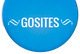 Blue circle with the word "Gosites" in white, flanked by decorative squiggly lines.
