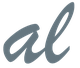 Testo calligrafico "al" in colore grigio su sfondo trasparente.