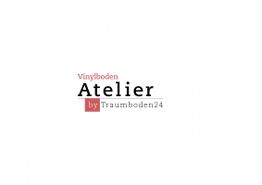 Logo mit Text "Vinylboden Atelier by Traumboden24" auf weißem Hintergrund.