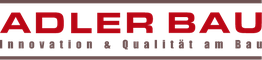 Logo mit roter Schrift "ADLER BAU", darunter "Innovation & Qualität am Bau".