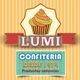 Dibujo de cupcake con texto: "LUMI Confitería, desde 1974, productos naturales".