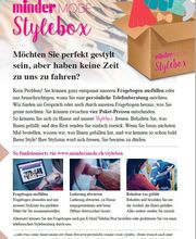 Flyer mit Werbung für die "Minder Mode Stylebox" inklusive Beschreibung und Bildern.