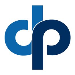 Blaues Logo mit den Buchstaben "d" und "p", die ineinander verschlungen sind.
