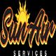 "Sun Air Services logo with a sun illustration behind the text on a black background."