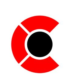 Rotes C-Logo mit schwarzem Kreis in der Mitte auf weißem Hintergrund.