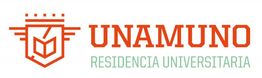 Logotipo de Residencia Universitaria Unamuno con escudo en color naranja y texto en verde.