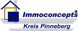 Logo von Immoconcepts Kreis Pinneberg mit stilisiertem Haus und blauen sowie gelben Akzenten.