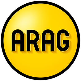 Gelbes Logo mit schwarzem Text "ARAG" in Großbuchstaben.