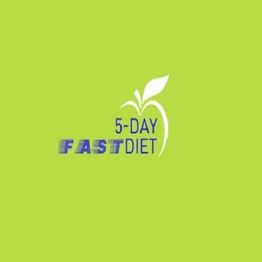 Text "5-Day Fast Diet" with a leaf and apple design on a bright green background.