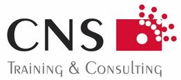 Logo mit Schriftzug "CNS Training & Consulting", rotes Quadrat mit weißen Punkten rechts.