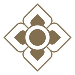 Logotipo geométrico simétrico en tonos marrones con diseño de flor estilizada.