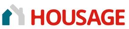 Logotipo con casas en azul y gris, seguido del texto "HOUSAGE" en rojo.