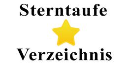Text: "Sterntaufe Verzeichnis", mit einem gelben Stern dazwischen.