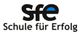 Logo mit Text "sfe Schule für Erfolg" in schwarz, mit blauem Akzent im Buchstaben "e".