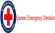 "Logo for Queens Emergency Dentists with a red cross and blue oval border."