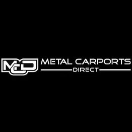 Logo of "Metal Carports Direct" on a black background with bold white text.