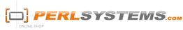 Logo von PERLSYSTEMS.com in Grau und Orange mit dem Text "ONLINE SHOP" darunter.