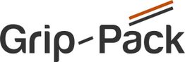 Logo mit Text "Grip-Pack", zwei Linien oben rechts, eine orange und eine schwarze.