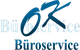OK Büroservice Logo in blau und grau auf transparentem Hintergrund.