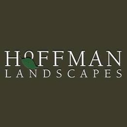 Hoffman Landscapes logo with green leaf, white text, and dark green background.