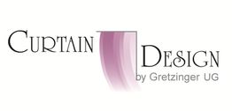 Logo von Curtain Design mit rosa Vorhanggrafik, Text "by Gretzinger UG".
