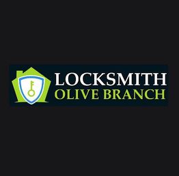 Logo of Locksmith Olive Branch featuring a green house and shield with a key.