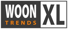 Logo met tekst "WOON TRENDS XL" in zwart-wit en oranje.