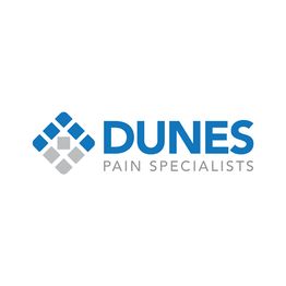 Dunes Pain Specialists logo with a geometric design in blue and gray.
