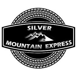 Logo with tire edge, mountains, and text "Silver Mountain Express" on a black background.