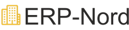 Logo mit gelbem Gebäude-Icon links und dem Schriftzug "ERP-Nord" in Schwarz auf weißem Hintergrund.