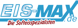 Logo von EIS-MAX.de mit dem Slogan "Die Softeisspezialisten" in Blau und Rot.
