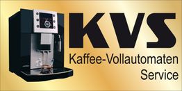 Kaffeevollautomat mit Tasse, daneben KVS-Logo, Schrift: "Kaffee-Vollautomaten Service".