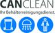 Logo von CanClean, Behälterreinigungsdienst, mit blauen Icons: Tonne, Dusche, Person.