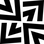 Schwarze, ineinandergreifende Pfeilmuster auf weißem Hintergrund.