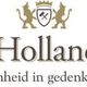 Logo van Den Hollandsche met twee leeuwen en een schild. Tekst: "Schoonheid in gedenktekens".