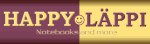 Logo mit Text "HAPPY LÄPPI", einem Smiley und dem Untertitel "Notebooks and more".